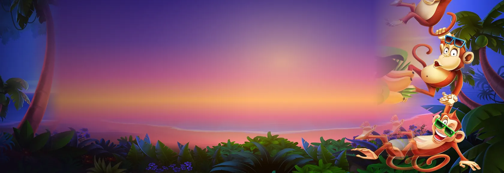 Tropische zonsondergang met apen en bananen